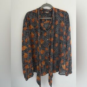 Gabrielle by Molly Bracken Black and Orange Leaf Blouse